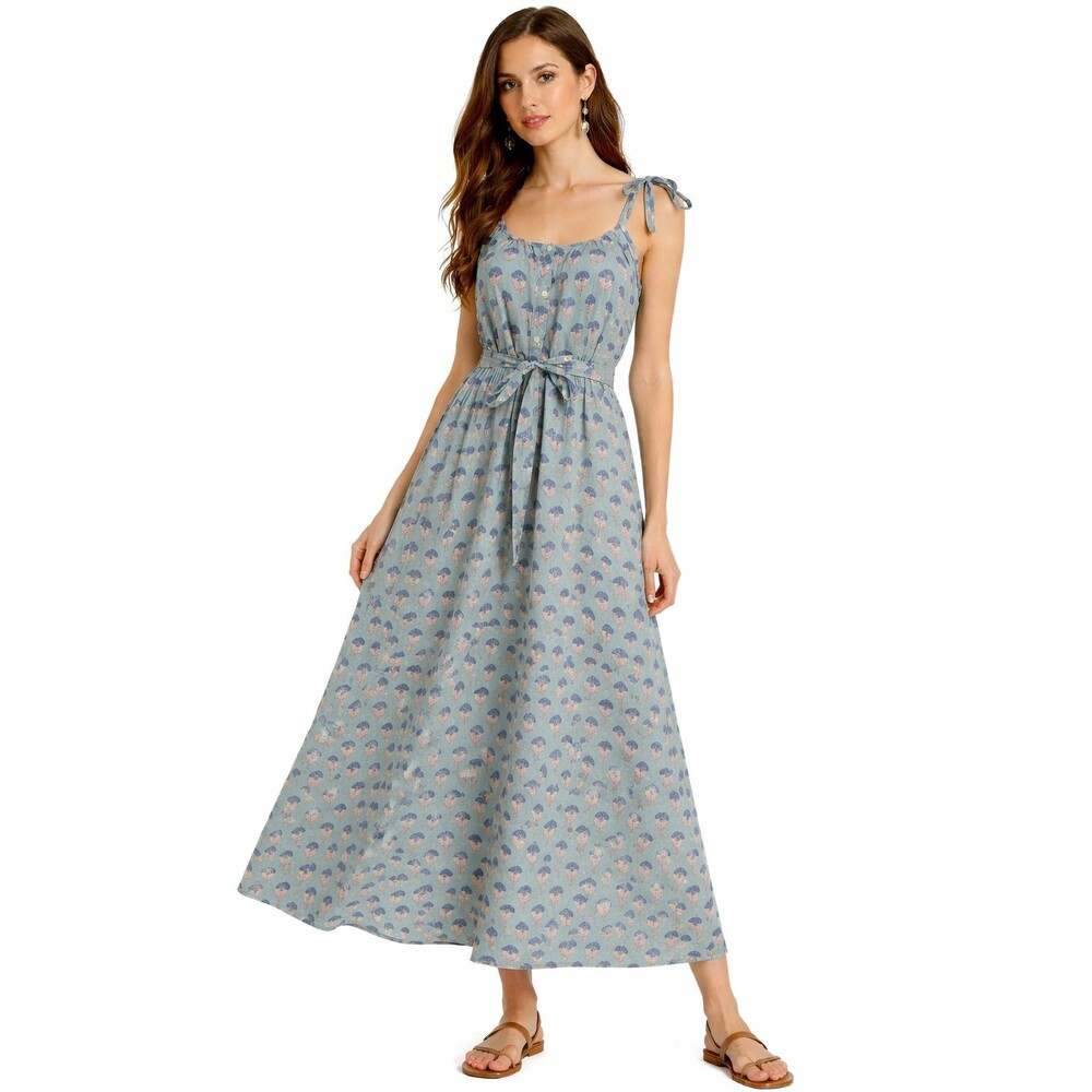Marea Siesta Tiered Maxi Dress Flower Printed Cotton Women's Small